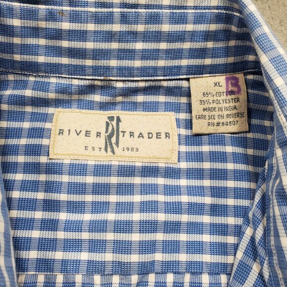River Trader Button Down Short Sleeve Plaid Shirt 1 Pocket Blue White Men Sz XL - Picture 3 of 8